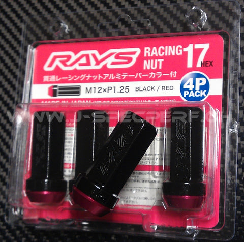 RAYS 17HEX Racing 2 Piece Nut Set - Black/Red