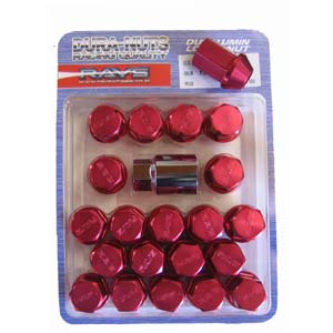 RAYS Standard Type Duralumin Lock & Nut Set - Red (4 hole)
