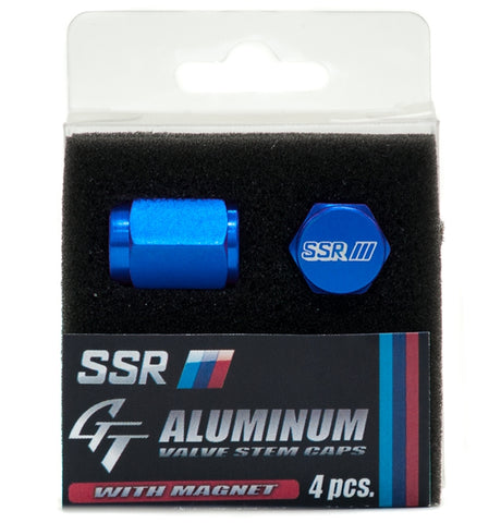 SSR GT Aluminum Air Valve Cap Set with Magnet - Blue